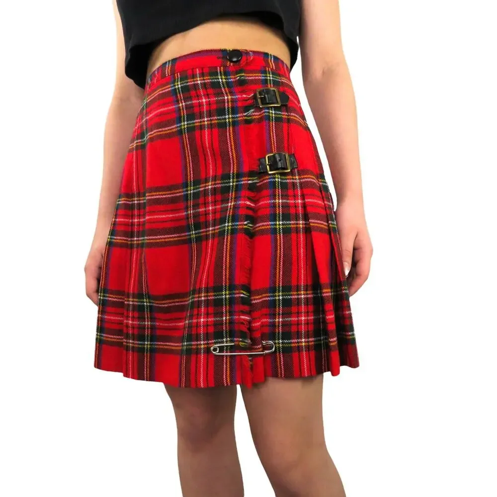 1950s Banner Union Made Vintage Red Plaid Pleated Skirt Waist XS 23